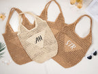 Personalized Raffia Beach Tote Bag, Hand-Woven Straw Bag, Embroidered Initials, Bridesmaid Gift