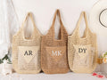 Personalized Raffia Beach Tote Bag, Hand-Woven Straw Bag, Embroidered Initials, Bridesmaid Gift
