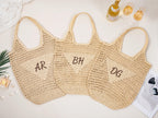Personalized Raffia Beach Tote Bag, Hand-Woven Straw Bag, Embroidered Initials, Bridesmaid Gift
