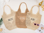 Personalized Raffia Beach Tote Bag, Hand-Woven Straw Bag, Embroidered Initials, Bridesmaid Gift