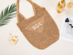 Personalized Raffia Beach Tote Bag, Hand-Woven Straw Bag, Embroidered Initials, Bridesmaid Gift
