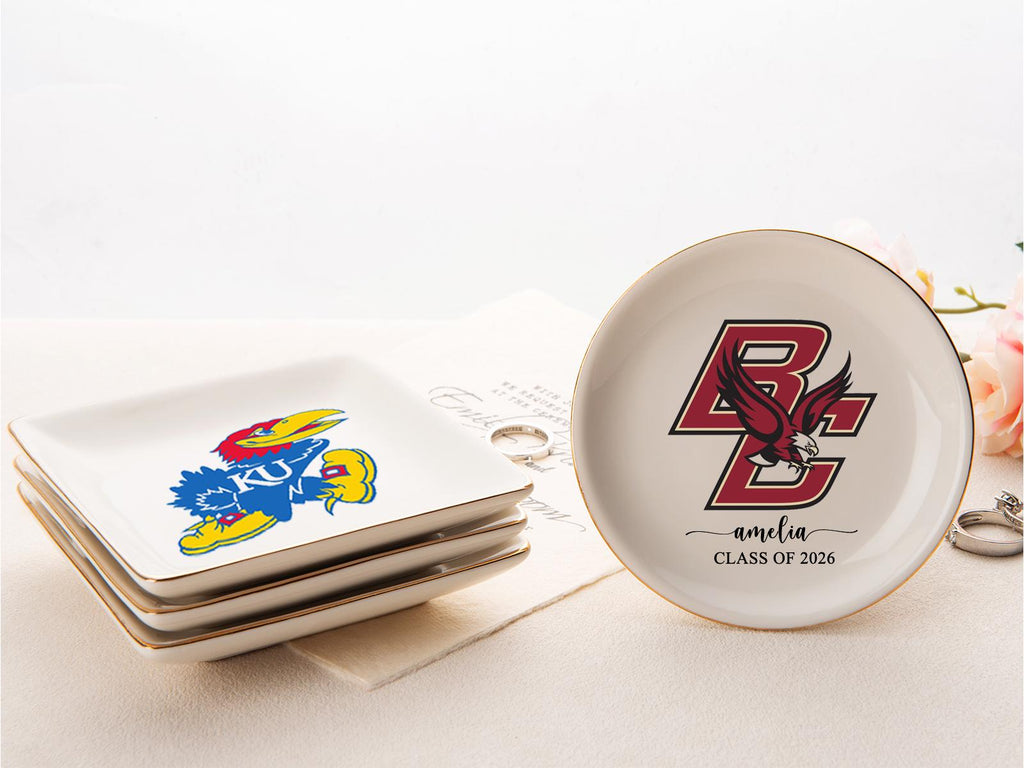 Custom University College Logo Ring Dish, Personalized Graduation Gift for Her, Class of 2026 Graduation University Trinket Dish, Dorm Decor