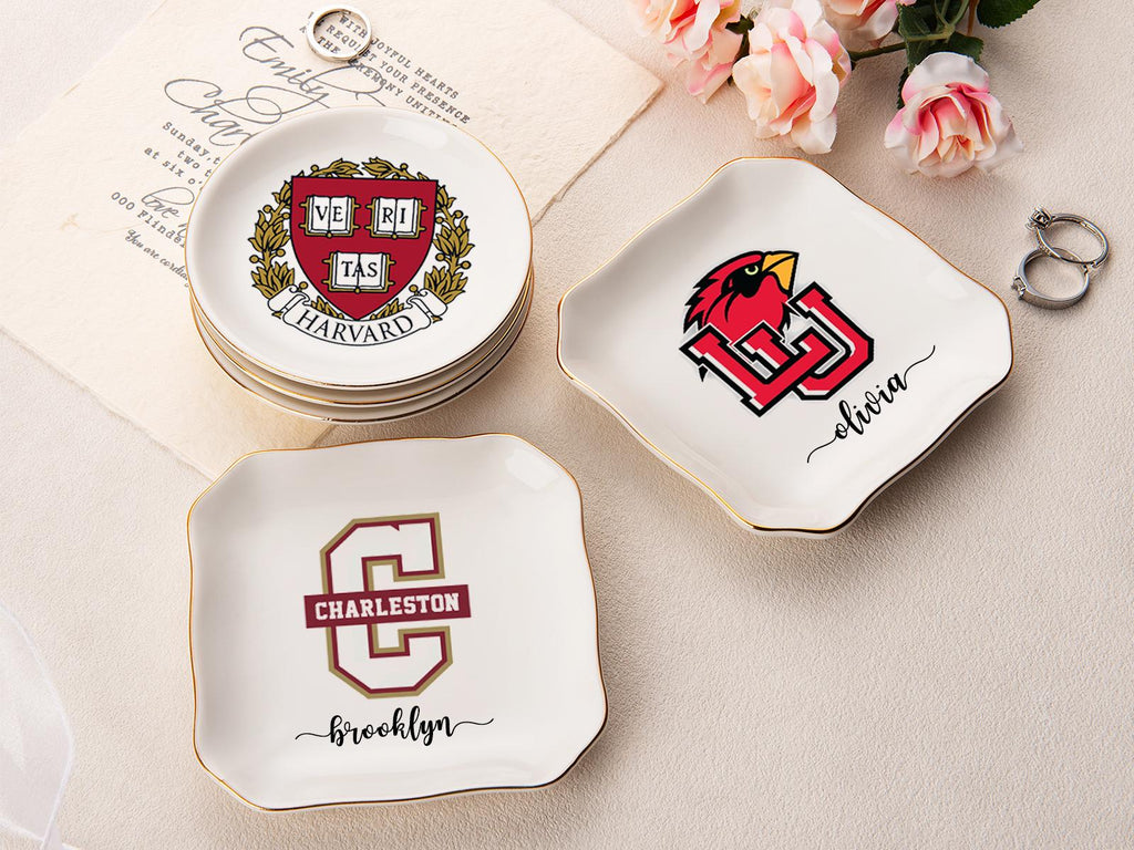 Custom University College Logo Ring Dish, Personalized Graduation Gift for Her, Class of 2026 Graduation University Trinket Dish, Dorm Decor