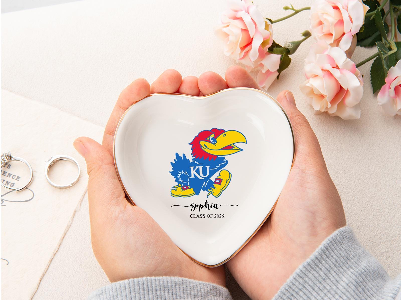 Custom University College Logo Ring Dish, Personalized Graduation Gift for Her, Class of 2026 Graduation University Trinket Dish, Dorm Decor
