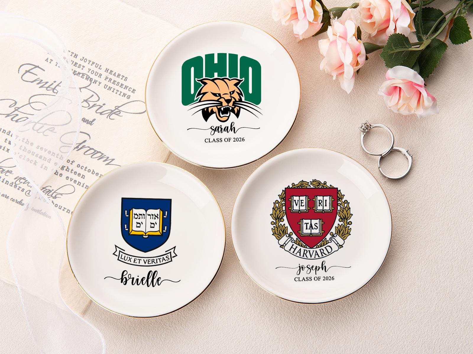 Custom University College Logo Ring Dish, Personalized Graduation Gift for Her, Class of 2026 Graduation University Trinket Dish, Dorm Decor