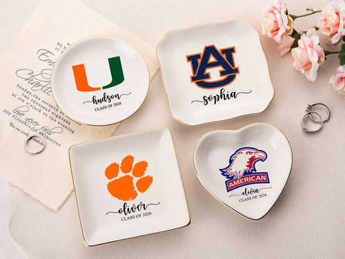 Custom University College Logo Ring Dish, Personalized Graduation Gift for Her, Class of 2026 Graduation University Trinket Dish, Dorm Decor