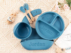 Custom Silicone Baby Weaning Set, Engraved Plate, Bib, Bowl, Fork, Spoon