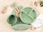 Custom Silicone Baby Weaning Set, Engraved Plate, Bib, Bowl, Fork, Spoon