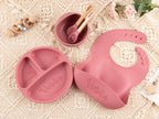 Custom Silicone Baby Weaning Set, Engraved Plate, Bib, Bowl, Fork, Spoon