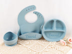 Custom Silicone Baby Weaning Set, Engraved Plate, Bib, Bowl, Fork, Spoon