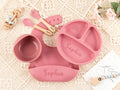 Custom Silicone Baby Weaning Set, Engraved Plate, Bib, Bowl, Fork, Spoon