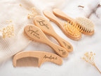 Personalized Wooden Baby Hair Brush Set, Engraved Name Keepsake, Newborn Shower Gift