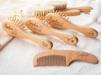 Personalized Wooden Baby Brush Comb Set, Engraved Name Hairbrush, Beech Wood, Baby Shower Gift