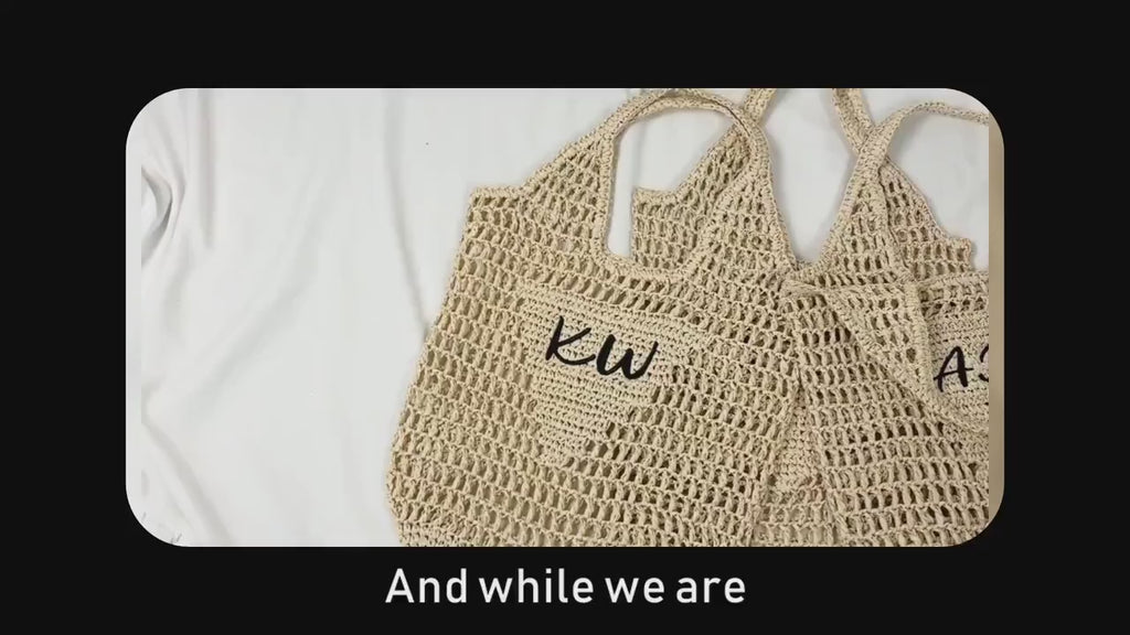 Personalized Raffia Beach Tote Bag, Hand-Woven Straw Bag, Embroidered Initials, Bridesmaid Gift